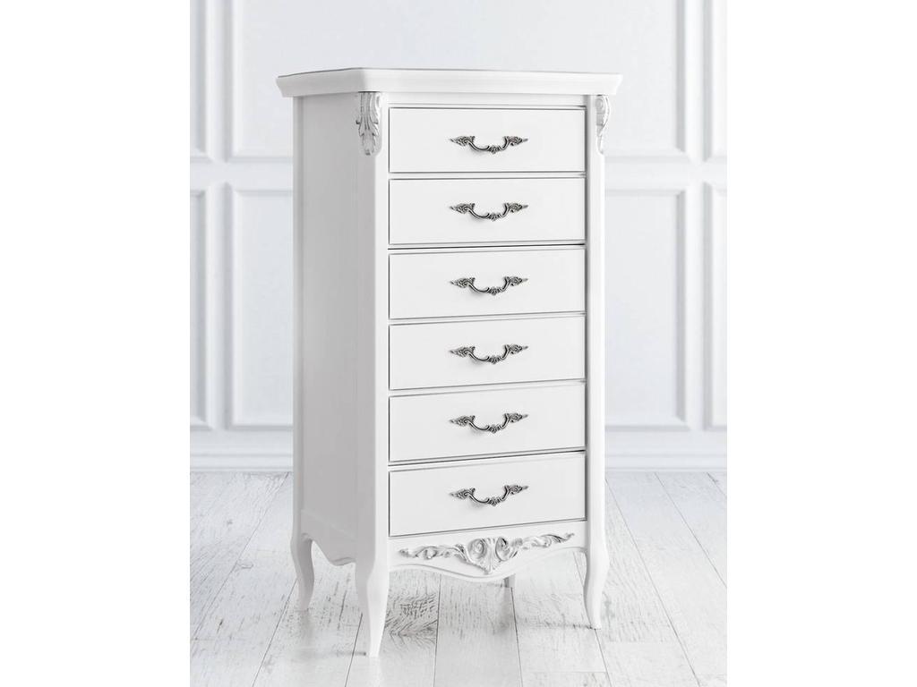 комод высокий Latelier Du Meuble Silvery Rome 6 ящиков (белый, серебро)