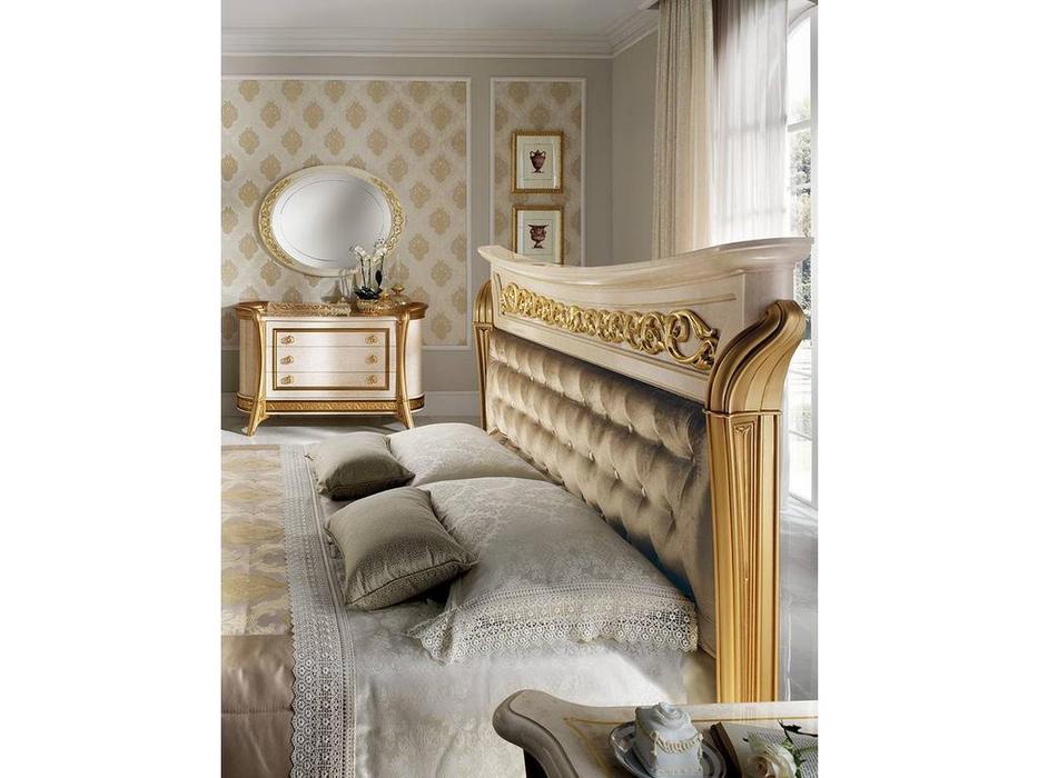 кровать двуспальная Arredo Classic Melodia 200*200 King с мягкой спинкой (бежевый, золото)