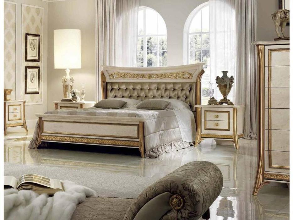 кровать двуспальная Arredo Classic Melodia 160х190 с мягкой спинкой (бежевый, золото)