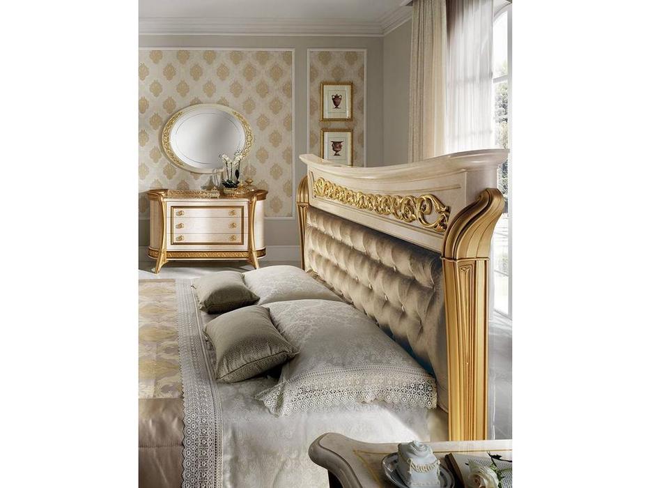 кровать двуспальная Arredo Classic Melodia 160х190 с мягкой спинкой (бежевый, золото)