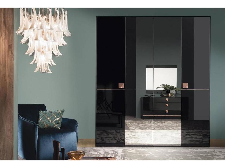 шкаф 4-х дверный ALF Mont Noir с зеркалами (black high gloss)