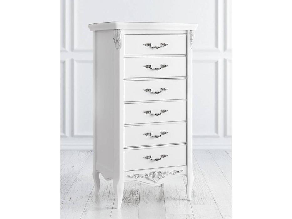 комод высокий Latelier Du Meuble Silvery Rome 6 ящиков (белый, серебро)