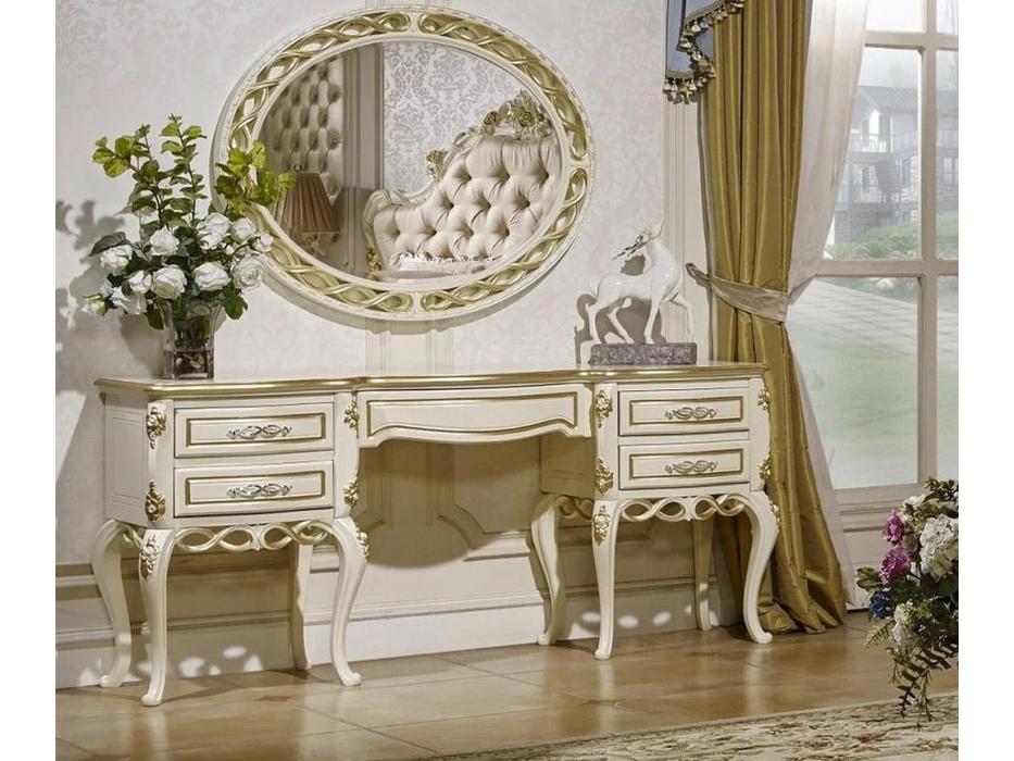 стол туалетный FurnitureCo Бьянка с зеркалом (беж)