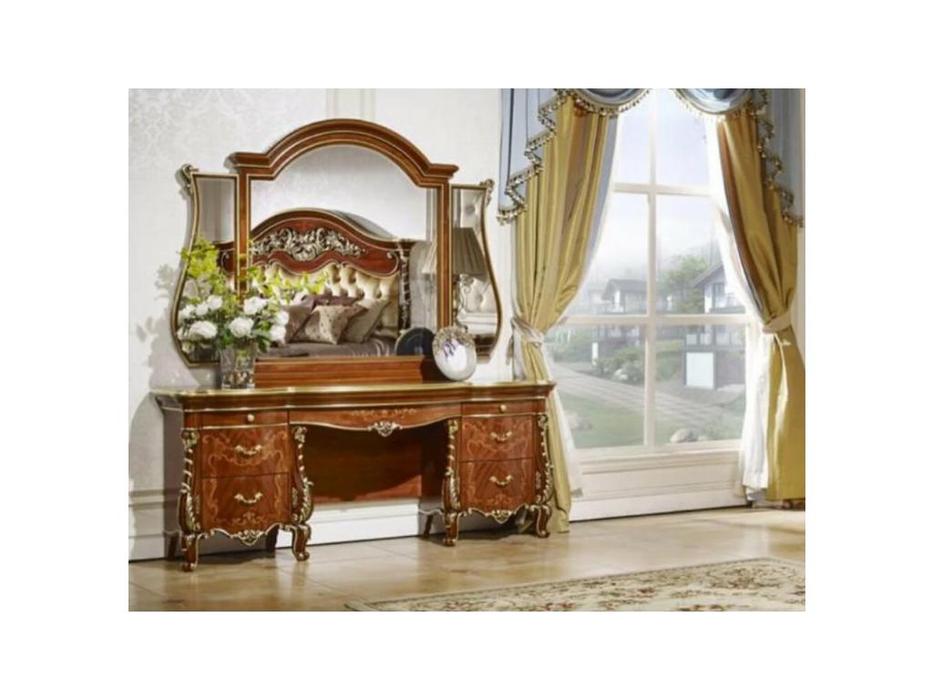 стол туалетный FurnitureCo Вивальди с зеркалом (орех)