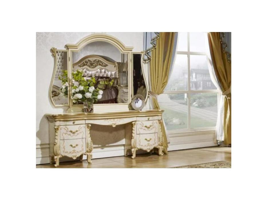 стол туалетный FurnitureCo Вивальди с зеркалом (слоновая кость)