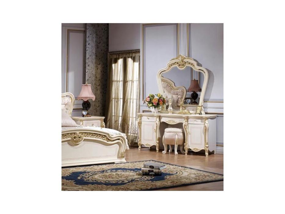 стол туалетный FurnitureCo Джульетта с зеркалом (бежевый)